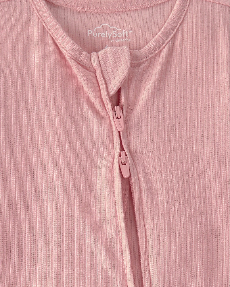 Baby Girl 2-Way Zip PurelySoft Sleep & Play Pajama - Pink