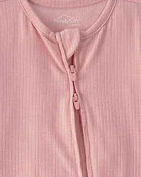 Baby Girl 2-Way Zip PurelySoft Sleep & Play Pajama - Pink