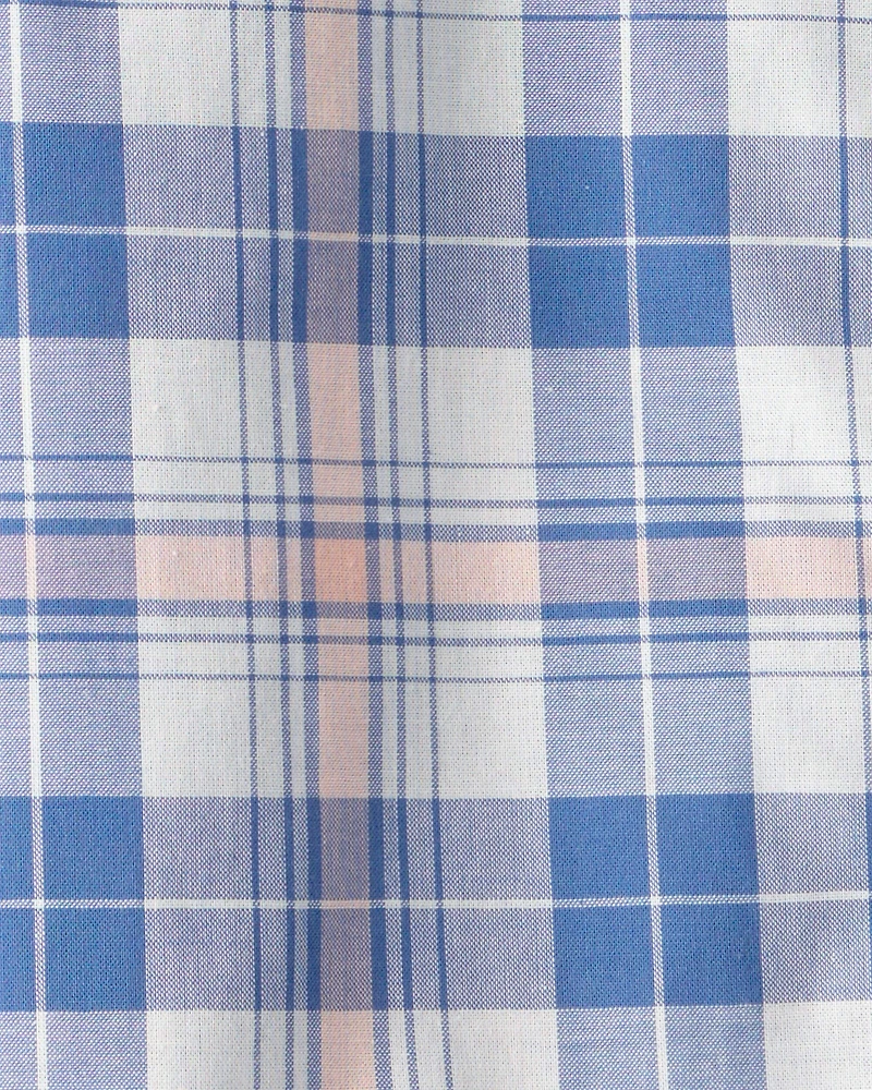 Boys Plaid Short-Sleeve Button-Down Shirt - Blue