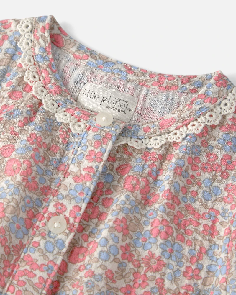 Toddler Girl Organic Cotton Gauze Dress in Meadow Mix Print