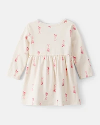 Baby Girl Ballet Slipper Print Long-Sleeve Dress - Ivory