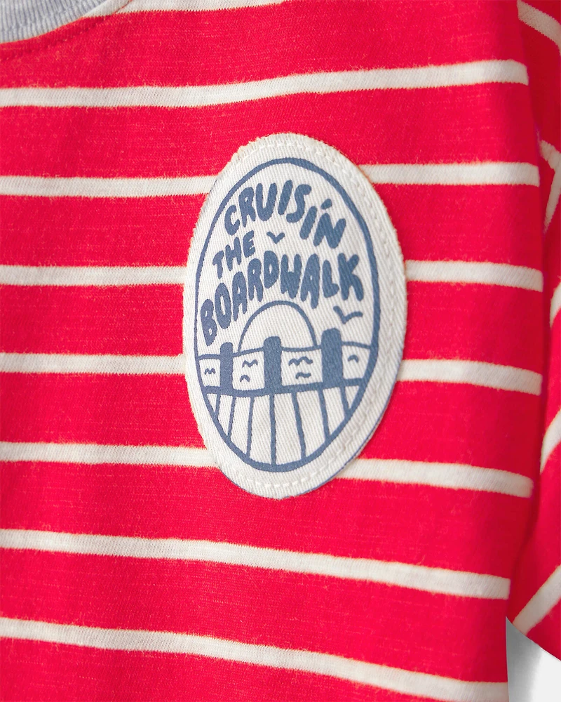 Toddler Boy 2-Piece Striped T-Shirt & Shorts Set - Red/Khaki