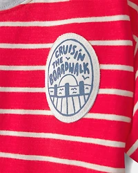 Toddler Boy 2-Piece Striped T-Shirt & Shorts Set - Red/Khaki