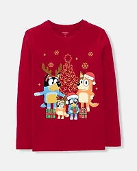 Toddler Girl Christmas Bluey™ Long-Sleeve Graphic Tee - Red