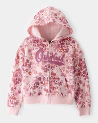 Girls 2-Piece DayDream Fleece Floral Hooded Zip-Up Jacket & Joggers Set - Pink