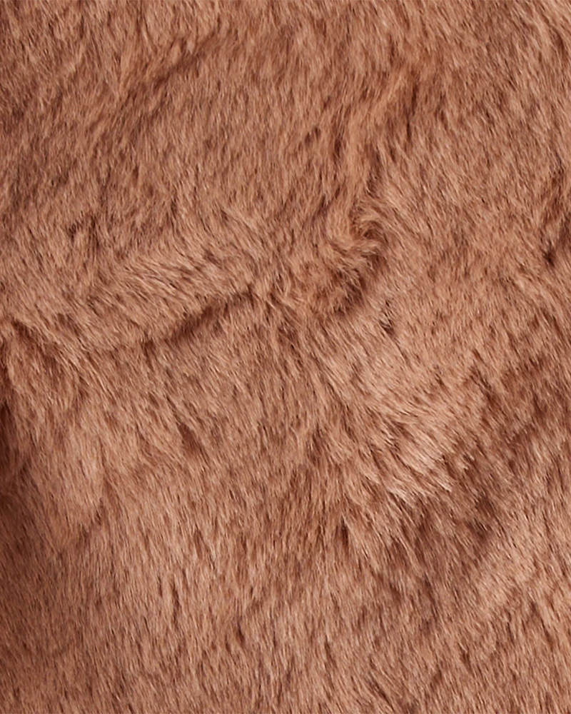 Baby Girl Floral Lined Faux Fur Vest - Brown