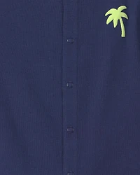 Baby Boy 'Surf Club' Short-Sleeve Romper - Navy Blue