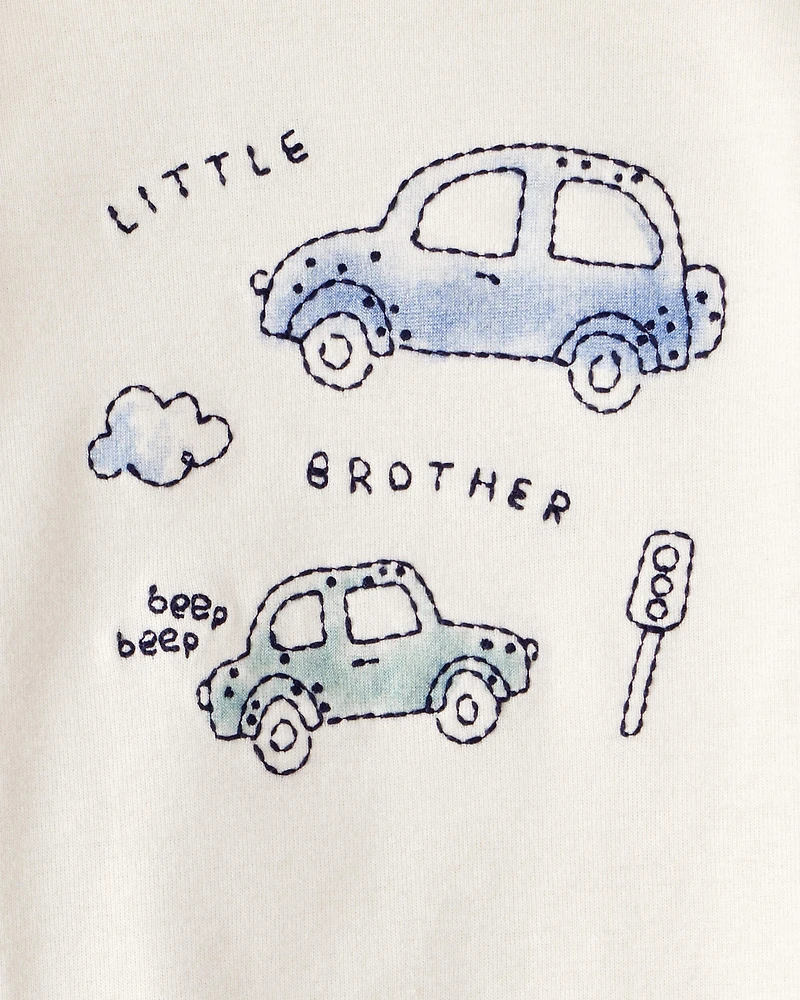 Baby 2-Piece Car Little Brother Long-Sleeve Bodysuit Pant Set - White/Blue