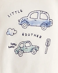 Baby 2-Piece Car Little Brother Long-Sleeve Bodysuit Pant Set - White/Blue