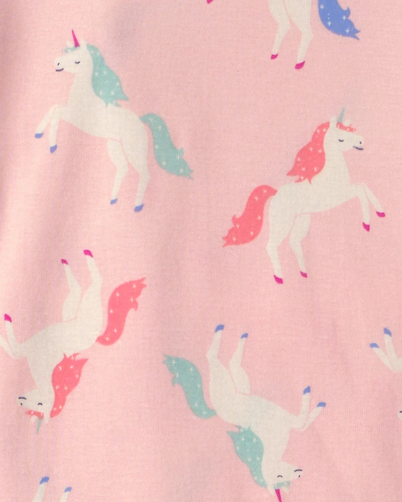 Girls 4-Piece Unicorn 100% Cotton Snug Fit Pajama Set - Coral/Pink