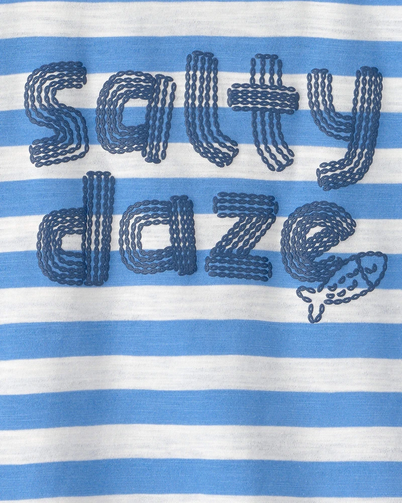 Toddler Boy 2-Piece 'Salty Daze' Striped Graphic Tee & Shorts Set - Blue/White/Red