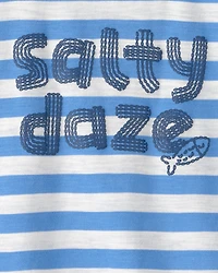 Toddler Boy 2-Piece 'Salty Daze' Striped Graphic Tee & Shorts Set - Blue/White/Red