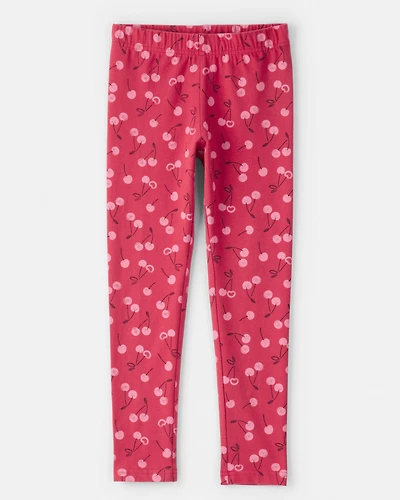 Girls Cherry Pull-On Stretch Leggings - Pink