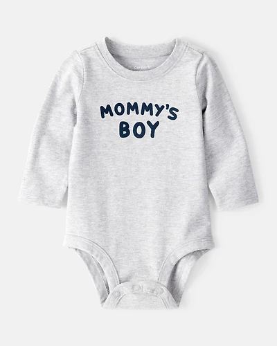 Baby Boy "Mommy's Boy" Long-Sleeve Graphic Bodysuit - Grey