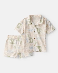 Toddler Boy 2-Piece Palm Tree Tropical Top & Short Set - Cream