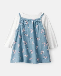 Baby Girl 2-Piece Floral Long-Sleeve Dress Set - Blue