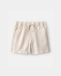 Boys Striped Linen Shorts - Tan/Ivory