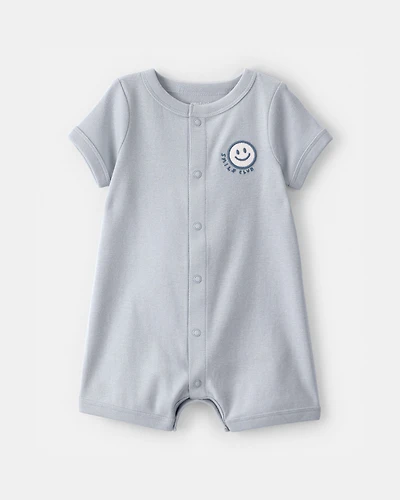 Baby 'Smile Club' Short-Sleeve Romper - Blue
