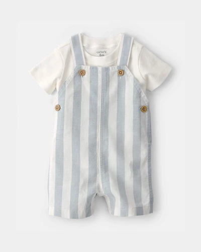 Baby Boy 2-Piece Stripe Romper Set - Blue/Ivory