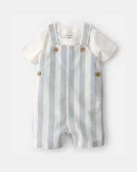 Baby Boy 2-Piece Stripe Romper Set - Blue/Ivory