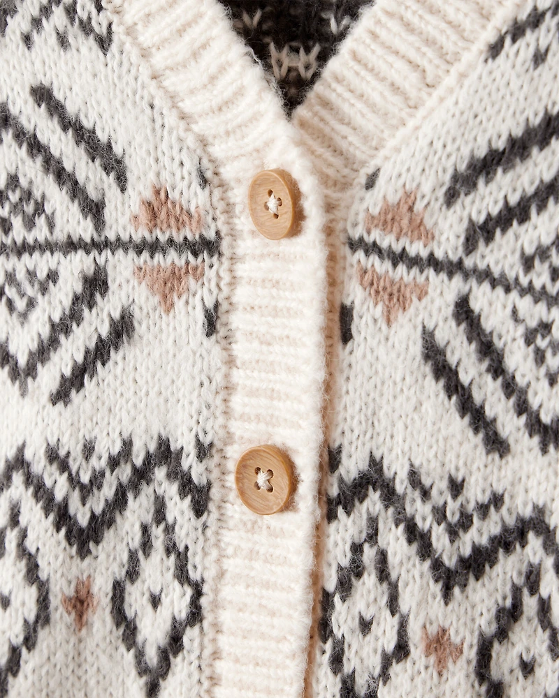 Baby Girl Fair Isle Long-Sleeve Cardigan Sweater - Ivory
