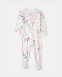 Baby Girl Floral 100% Cotton Snug Fit 1-Piece Pajama Set - White