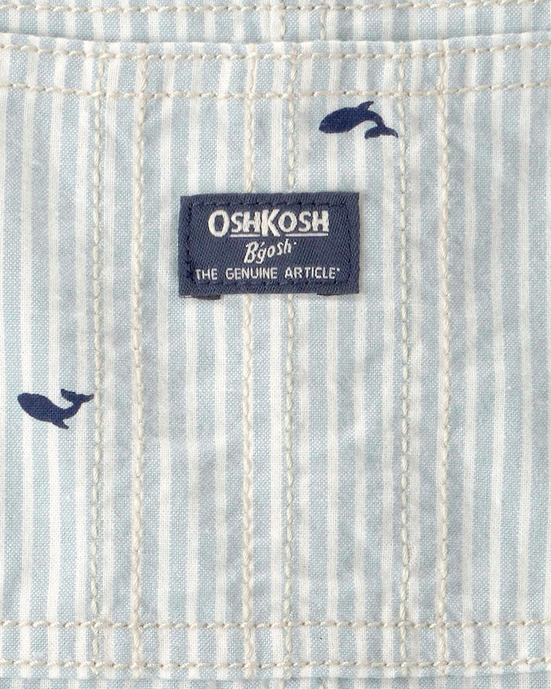Baby Boy Whale Striped Shortall - Green/White