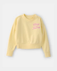 Girls 'Vibing and Thriving' French Terry Pullover Sweatshirt - Yellow