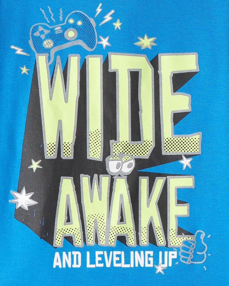 Boys Alligator 100% Cotton Loose Fit 4-Piece Pajamas - Blue/White