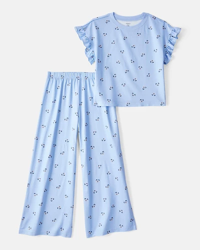 Kid 2-Piece Floral Flutter-Sleeve Pajamas - Blue