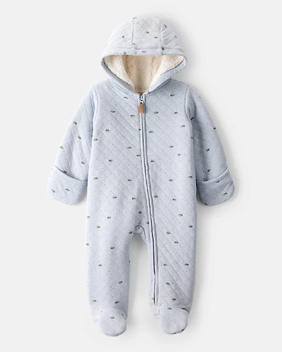 Baby Boy Dinosaur Print Sherpa-Lined Long-Sleeve Jumpsuit - Blue