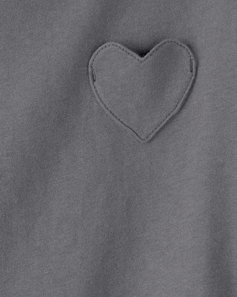 Toddler Girl Heart Pocket Top - Grey