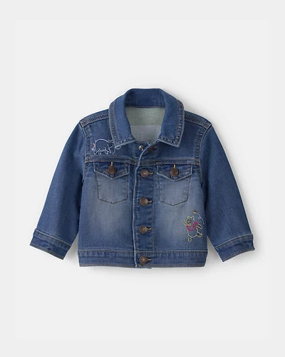 Baby Disney© Winnie the Pooh Embroidered Knit-Like Denim Jacket with Back Art - Dark Wash
