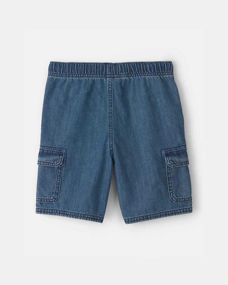 Boys Denim Cargo Shorts - Dark Wash
