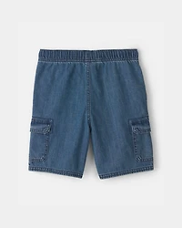 Boys Denim Cargo Shorts - Dark Wash