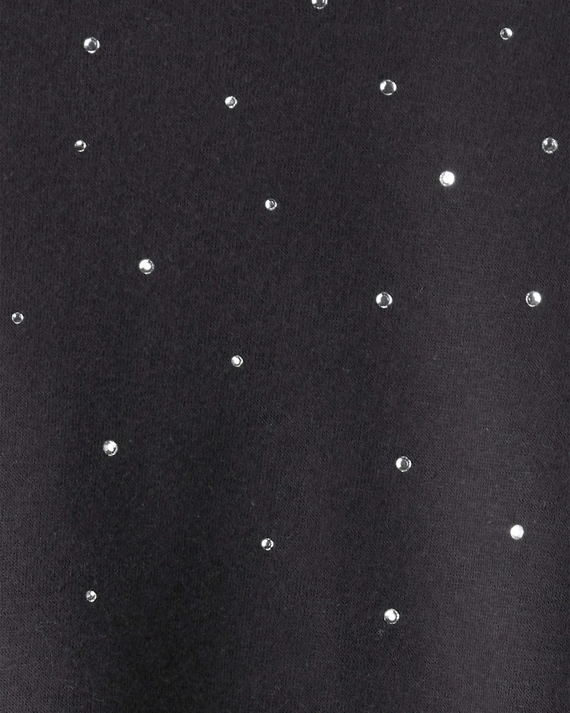 Girls 2-Piece DayDream Fleece Rhinestone Pullover Sweatshirt & Joggers Set - Black