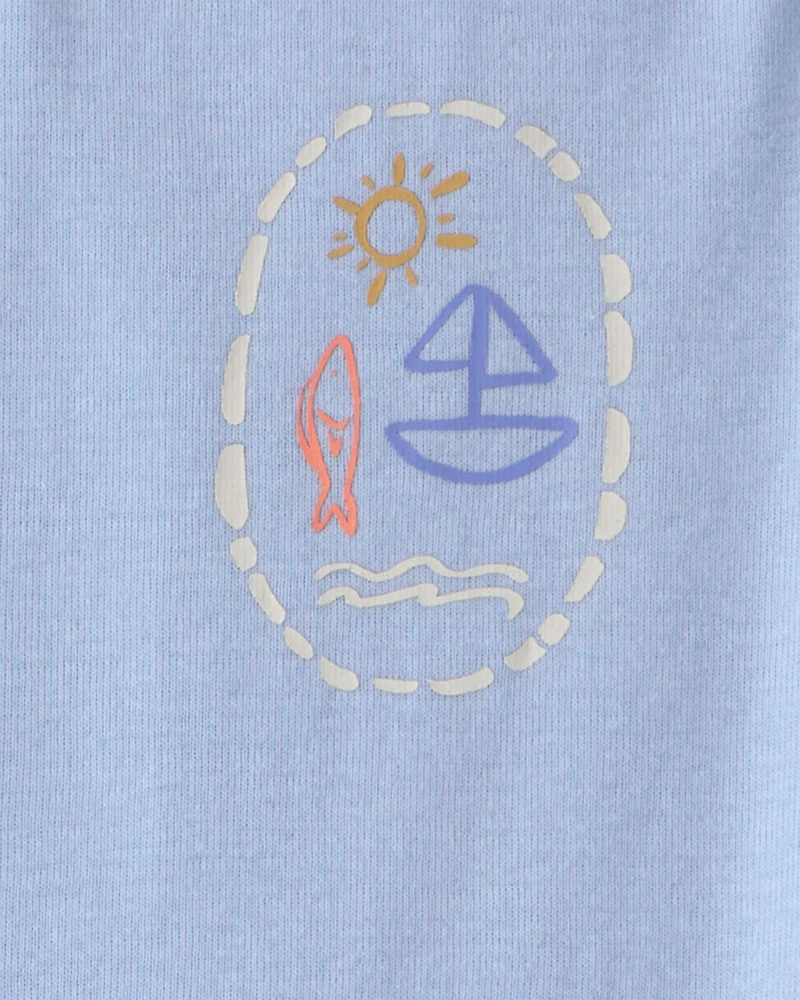 Baby Girl 3-Pack Beach Flutter-Sleeve Multipack Bodysuits - Orange/Blue/Ivory