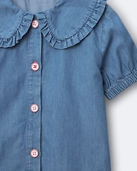 Toddler Girl Peter Pan Collar Top in Chambray