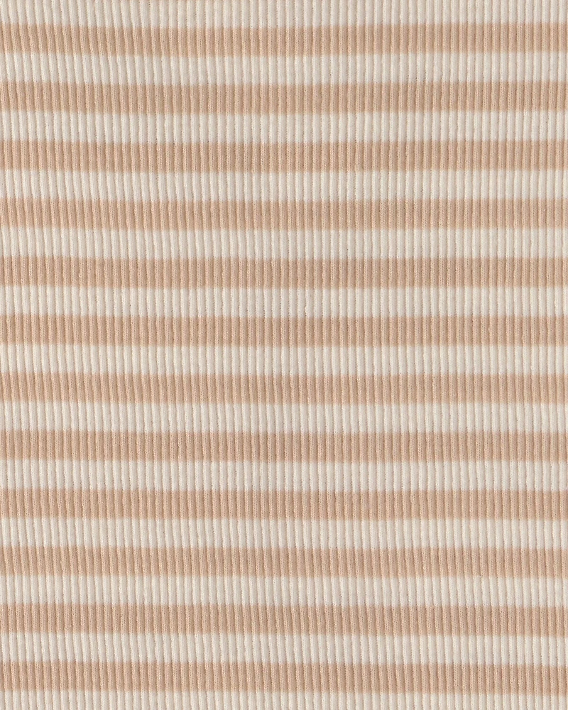 Girls Stripe Ribbed Top - Brown/Ivory