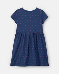 Girls Bow Short-Sleeve Dress - Navy Blue