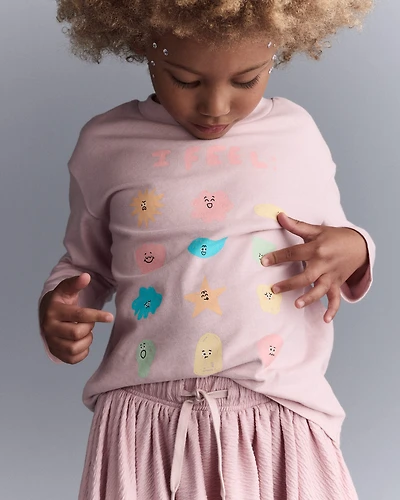 Toddler Girl 'I Feel' Long-Sleeve Relaxed Graphic Tee - Light Pink