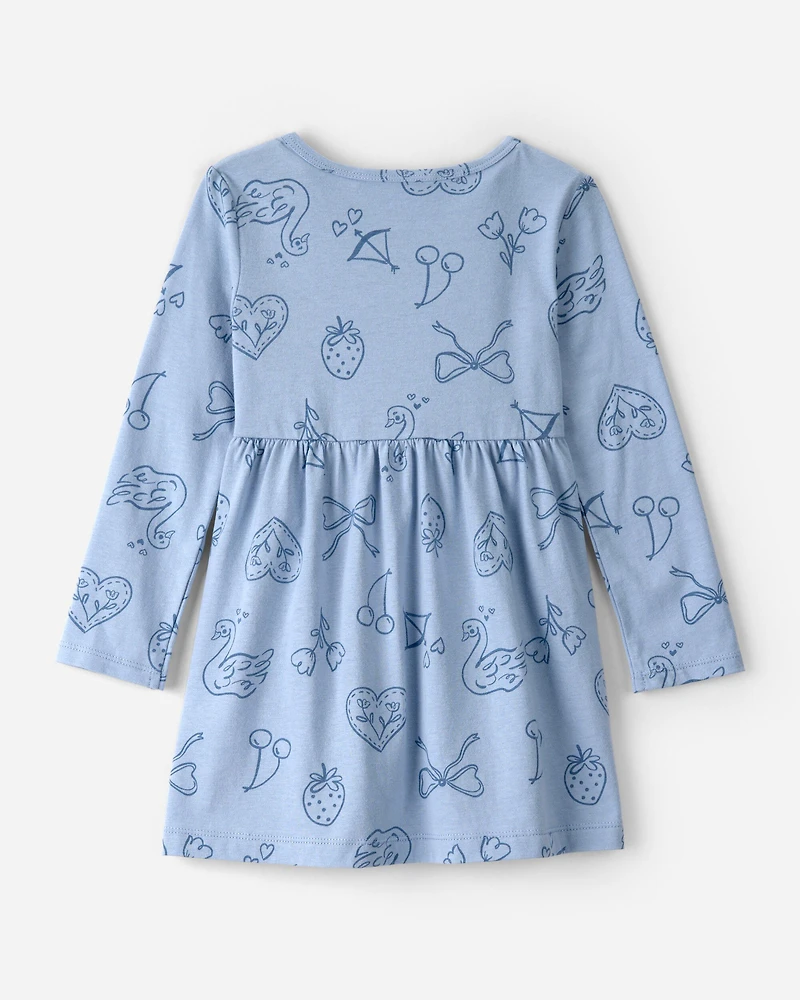 Toddler Girl Bow Icon Long-Sleeve Knit Dress - Blue