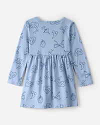 Toddler Girl Bow Icon Long-Sleeve Knit Dress - Blue