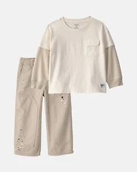 Toddler Boy 2-Piece Top & Splatter Paint Pants Set - Brown