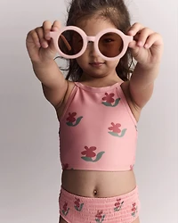 Toddler Girl Smocked Tankini in Floral Print - Pink