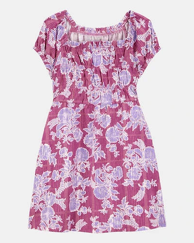 Toddler Smocked Floral Print Dress - Pink