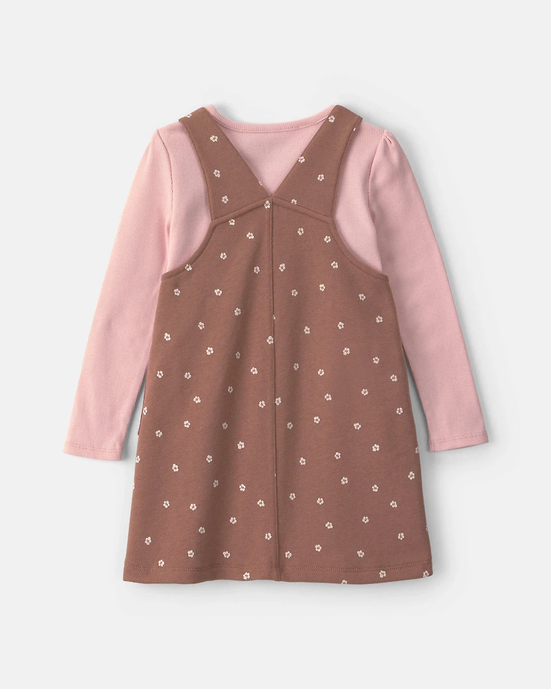 Toddler Girl Floral French Terry Long-Sleeve Dress Set - Pink/Brown