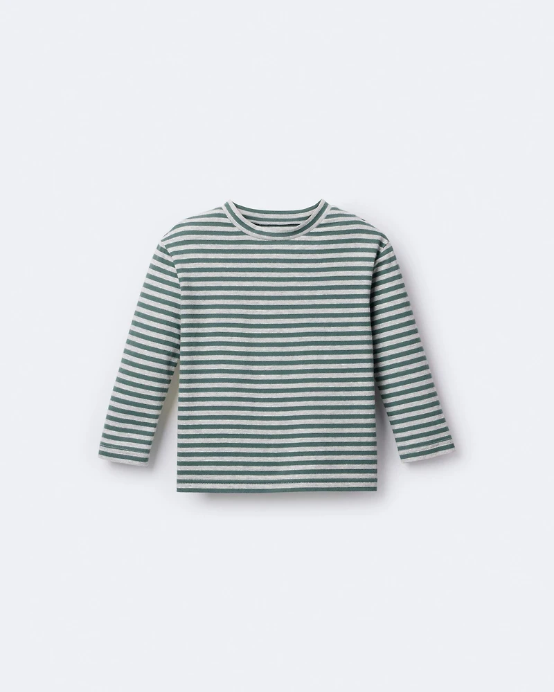 Toddler Striped Long-Sleeve Relaxed Tee - Green/Heather Grey