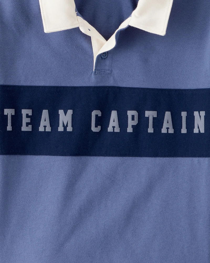 Boys Team Captain Cotton Short-Sleeve Uniform Polo Shirt - Blue