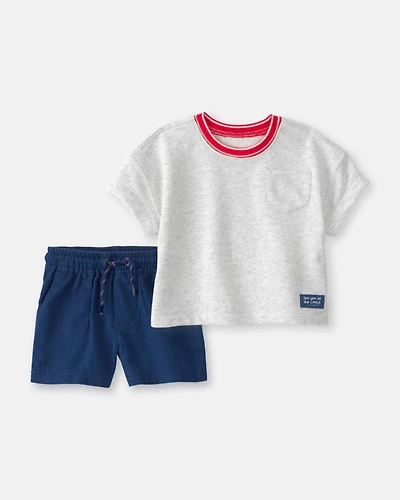 Toddler Boy 2-Piece French Terry Pocket T-Shirt & Shorts Set - Grey/Navy